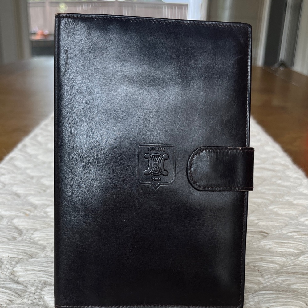 Celine Vintage Dark Leather wallet notebook holder